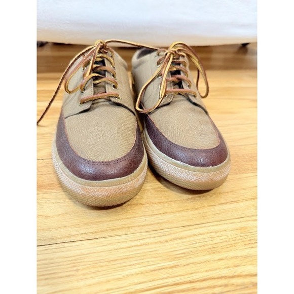 Polo Ralph Lauren Vance Side Lace Canvas Leather Boat Shoes Tan Brown Men's 11D - Picture 3 of 9
